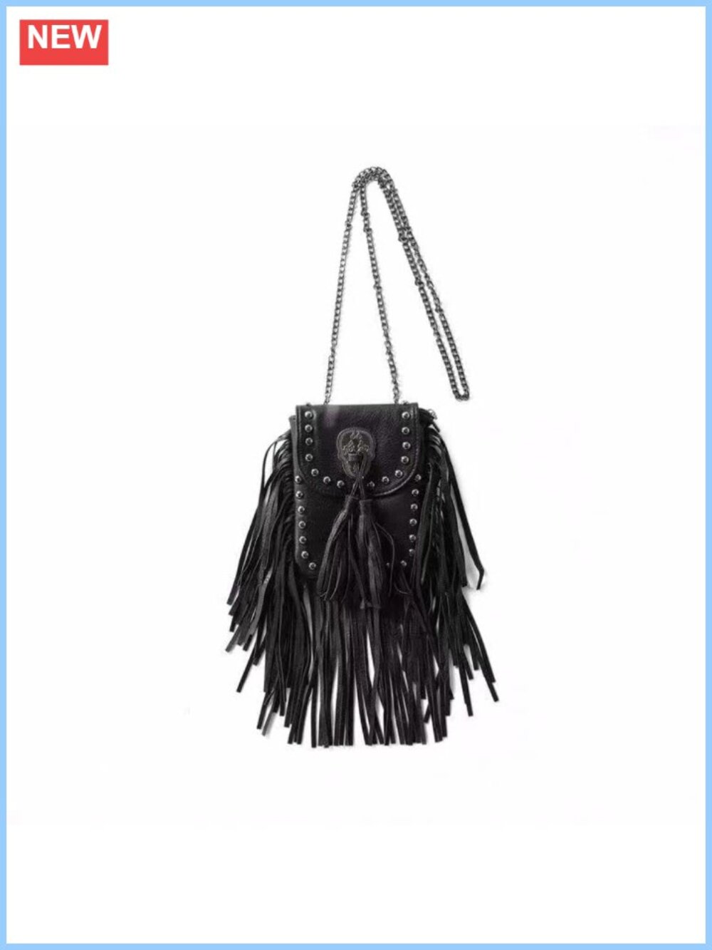 Vegan Leather Tassel Skull Crossbody Bag Fringe Shoulder Purse Y2K